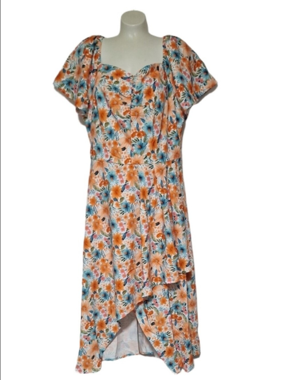 Bridemay Floral Midi Dress in Peach & Teal - Women's Summer Dress